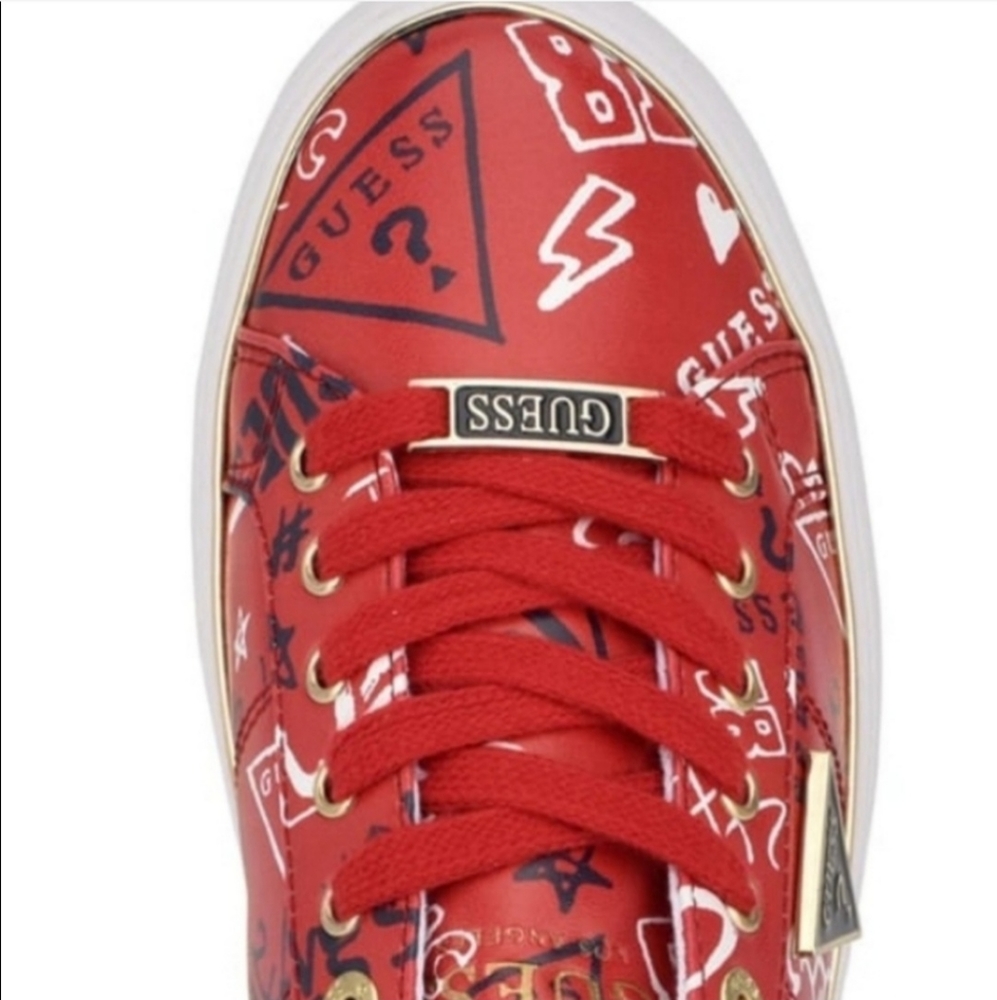 GUESS GAIA Graffiti Red Sneakers GFGAIA6 Womens Lace Up Low-Top